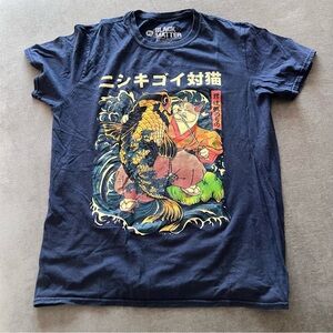 Threadless Shirt Mens Medium Blue The Cat & Koi Fish Oriental Pullover Party